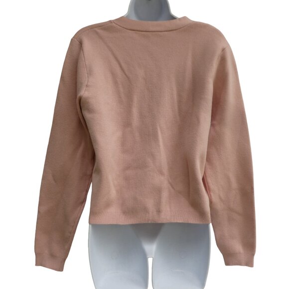 T Tahari Pink Knit Cardigan Pearlized Gold Rimmed Button Front L Librarian Large - Picture 5 of 9